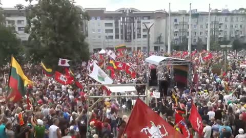 Thousands gathered outside the Lithuanian parliament today against proposed "covid passports"