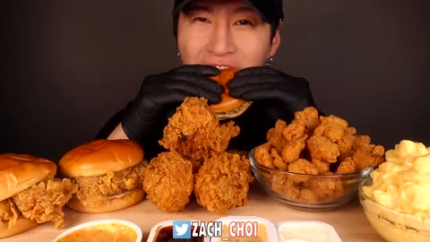 ASMR MUKBANG KFC FRIED CHICKEN _ CHICKEN SANDWICHES _ POPCORN CHICKEN _ MAC N CHEESE (No Talking)