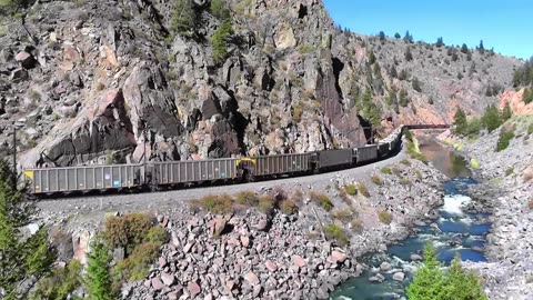 Union Pacific 9 locomotive monster train Byers Canyon, and Bond, Colorado