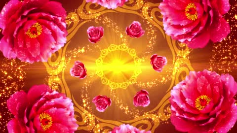 spinning golden peony flower singing and dancing background hd video