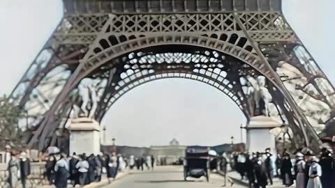 Paris 1920s in color, Trip On the Seine & Eiffel Tower [60fps, Remastered] w_sound design added