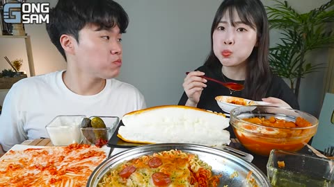 ASMR MUKBANG 편의점 핵불닭 미니__ 떡볶이 _ 핫도그 _ 치즈 피자 FIRE Noodle _ HOT DOG _ CHEESE PIZZA EATING SOUND_