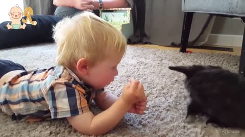 Cute Friendship Babies and Rabbits - Baby and Bunny Rabbit playing together Compilation