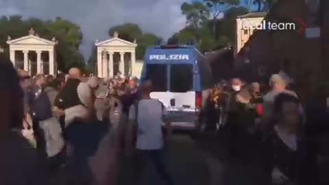 Rome, Italy: Vaccine Passport Protest Oct. 15, 2021. Police deploy chemical weapons.