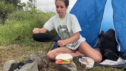 SOLO ASMR CAMPING 🏕 LONELY YOUNG GIRL🥰 WATERFALL AND HEALING SOUNDS OF NATURE⛰