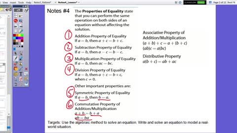 Algebra 1B: Properties of Equality