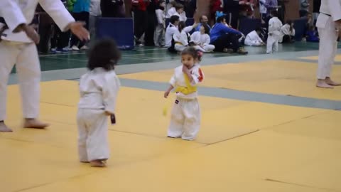 Funny little girls judo fight