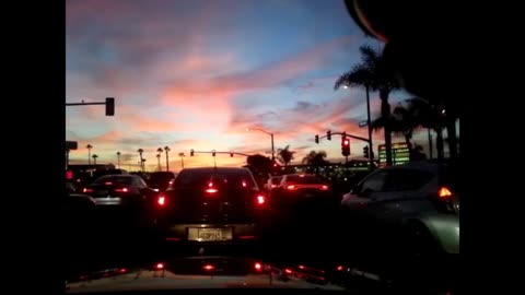 Driving to PCH in Huntington Beach,California at Sunset