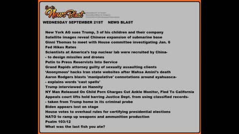 Wednesday, September 21, 2022 News Blast #Enoch #NewsBlastReading #NBR