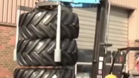 Retrofit forklift truck. The tire moved easily. pretty cool