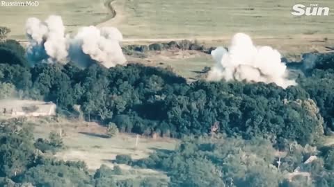 Russian rocket launchers with 'Z markings' fire at Ukrainian ammo depot