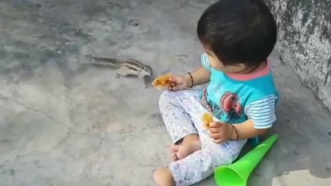 Baby Scared By Squirrel !