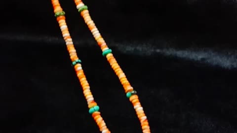 Natural turquoise and orange spiny oyster roundle beads and faceted garnet beads 02