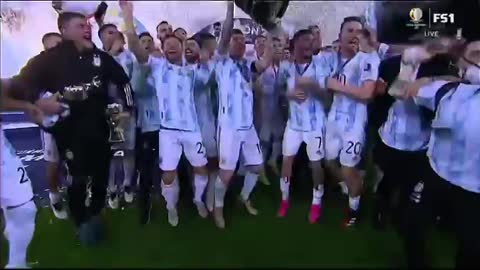 Messi Lifts his first ever national Trophy Copa america 2021/11 Win Ceremony