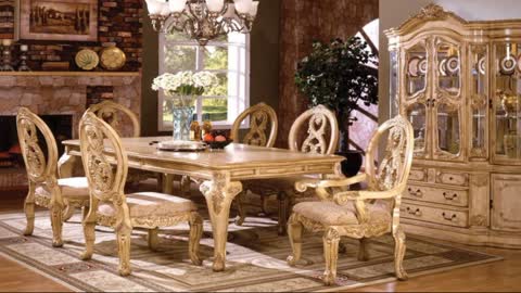 Tuscany-Antique white finish wood dining table set