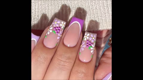 Purple French tip Press on Nails Short Medium Square Fake Nails with Design Flower Stick on Nails Grapes Glue on Nails Lilac False Nails Nude Acrylic Nails Reusable Daisy Nails for Women Manicure . French Tip Press on Nails: Beautiful and glossy short p