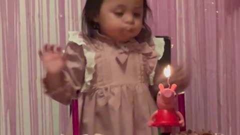 Toddler Tries Her Hardest to Blow Out Birthday Candle