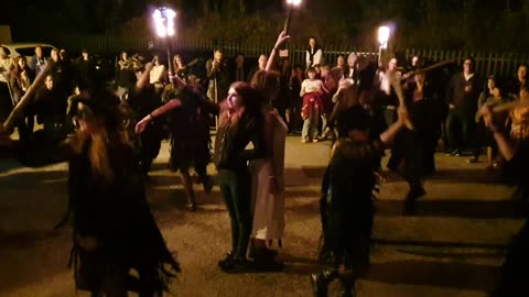 Beltane Border Morris dancing Firedance at the Tally Ho, Littlehempston, Devon, 9 Sept 2021