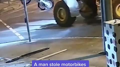 A man stole motorbikes using a front-end loader