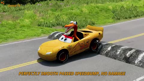 Flatbed Trailer Rainbow Friends Mcqueen Cars Transport w Slide Color - Car vs Speed Bump - BeamNG