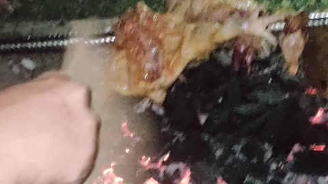 Grilled Chicken At Night On The Roadside