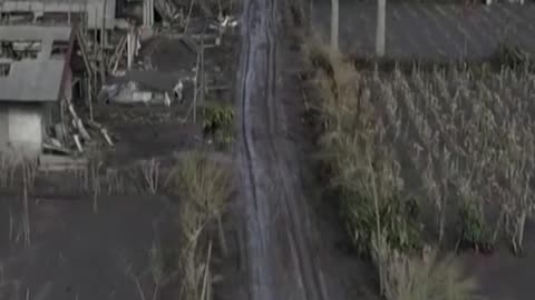 Video shows ash-covered village in Indonesia after volcano eruption