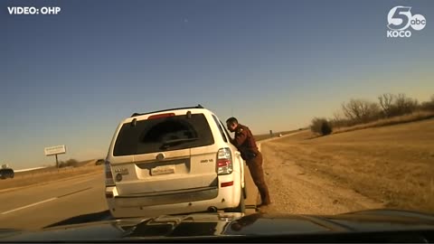 Dashcam video shows Oklahoma trooper being thrown after collision during traffic stop