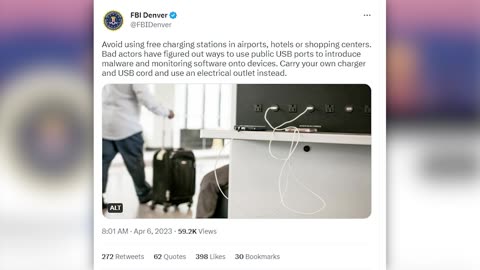 FBI warns against using public charging stations