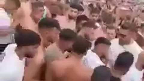 Muslim migrants at a bathhouse, instead of enjoying the pool