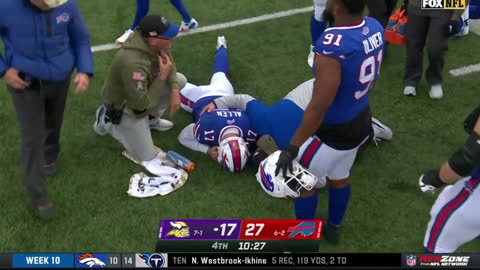 Josh Allen throws redzone INT and gets shaken up(1)