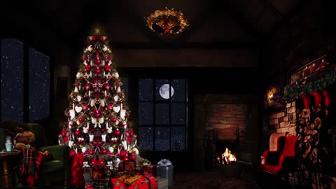 Cozy Christmas Fireplace Ambience | Crackling fireplace, Snow, Soft Playing Carols & Santa Claus