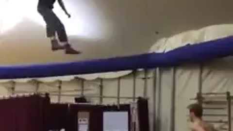 Training for the circus, backflips...