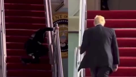 🔥Trump posted this side-by-side video of him & Biden walking up the stairs 🤣