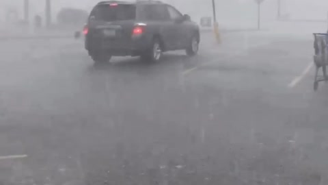 Lady Returns Shopping Cart In Fierce Storm