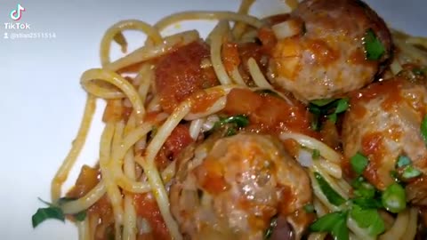 Pasta Marinara with bola bola