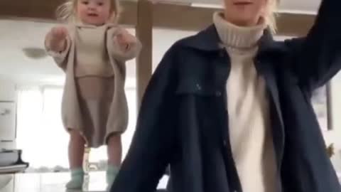 Adorable BABY GIRL dancing with MOM