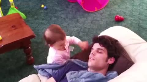 Cutest Baby Trying To Wake Up Daddy - Funny Cute Video