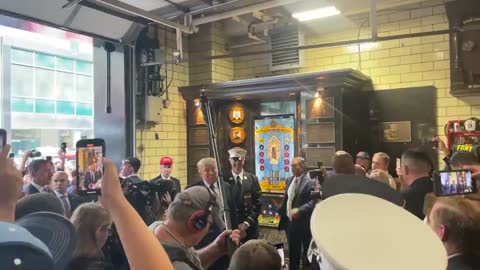 Trump meeting with FDNY firefighters in New York City on 9/11.