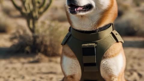 Shiba inu dog wearing military uniform