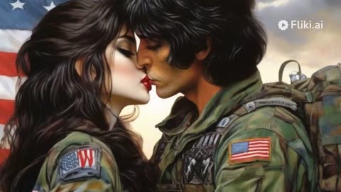 Army boys and girls kiss others.