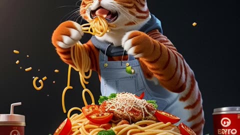 ✅Cat eating spaghetti. 3D animation. Futuristic Video. #cat #Fancy #animation