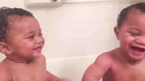 Funny Cute Twin Babies Laughing and Talking to Each Other