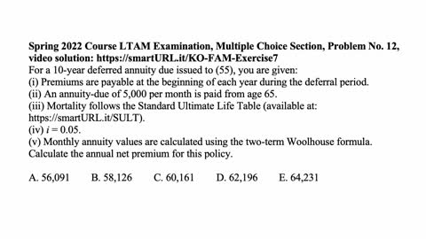 Exam FAM exercise for May 18, 2022