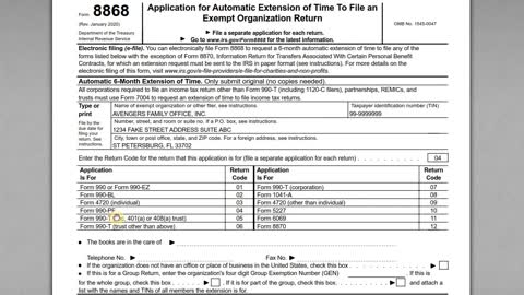 IRS Form 8868 - Extension to File Your Form 990