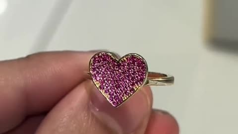 Solid Gold & Pink Cubic Zirconia Valentine's Heart Ring