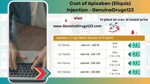 Cost of Apixaban (Eliquis) Injection - GenuineDrugs123