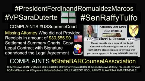 Senator Raffy Tulfo / SMNINews / Cheri L. Cannon Esq Partner Tully Rinckey PLLC / President Ferdinand Romualdez Marcos / VP Sara Duterte / US Supreme Court / Better Business Bureau Complaint / One News Page / DCBAR / UNTV News / Foxnews / OAN / Newsmax