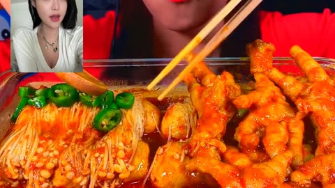 SPICY MEATBALL CHICKEN FEET ENOKI MASSIVE #eating #food #cooking #reels #trend #fyp #asmr (10)