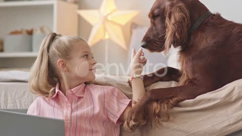 Dog fun with little girl