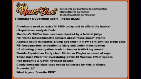 Thursday, November 30, 2023 News Blast